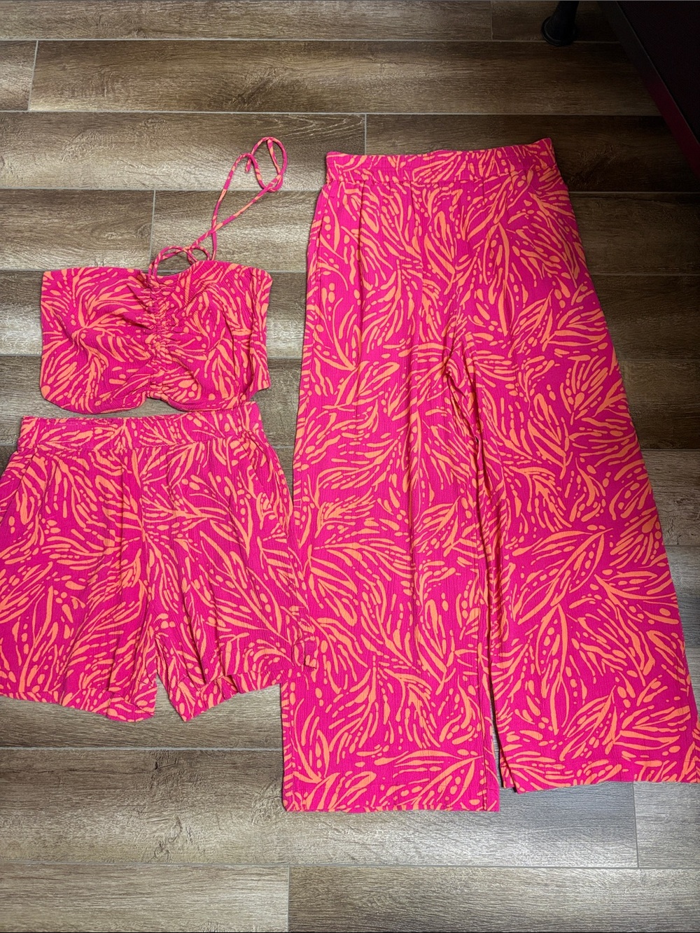 Reitmans Pink & Orange Tropical Print Three-Piece Set